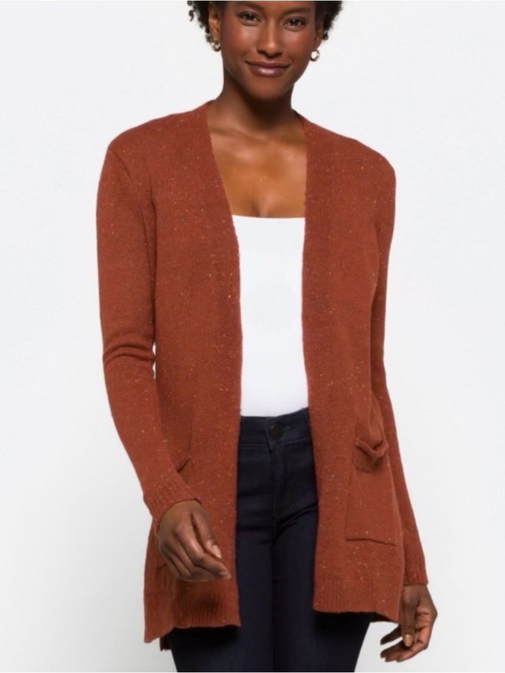 Rust Open-Front Women's Cardigan Sweater